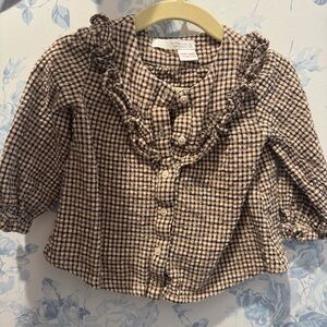 Zara Brown Checkered Ruffle Shirt